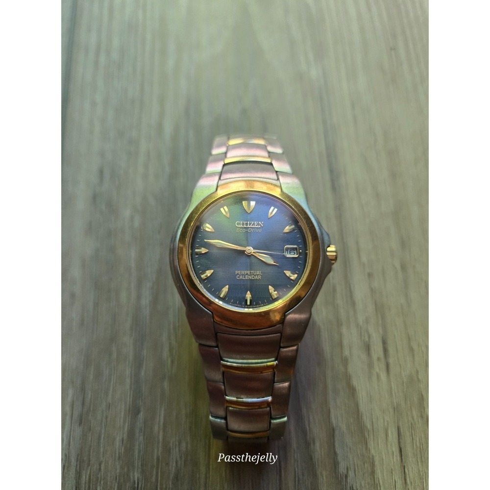 Citizen Watch‎ Mens Eco-Drive E710-H24385 Perpetual Calendar Blue Dial Two Tone